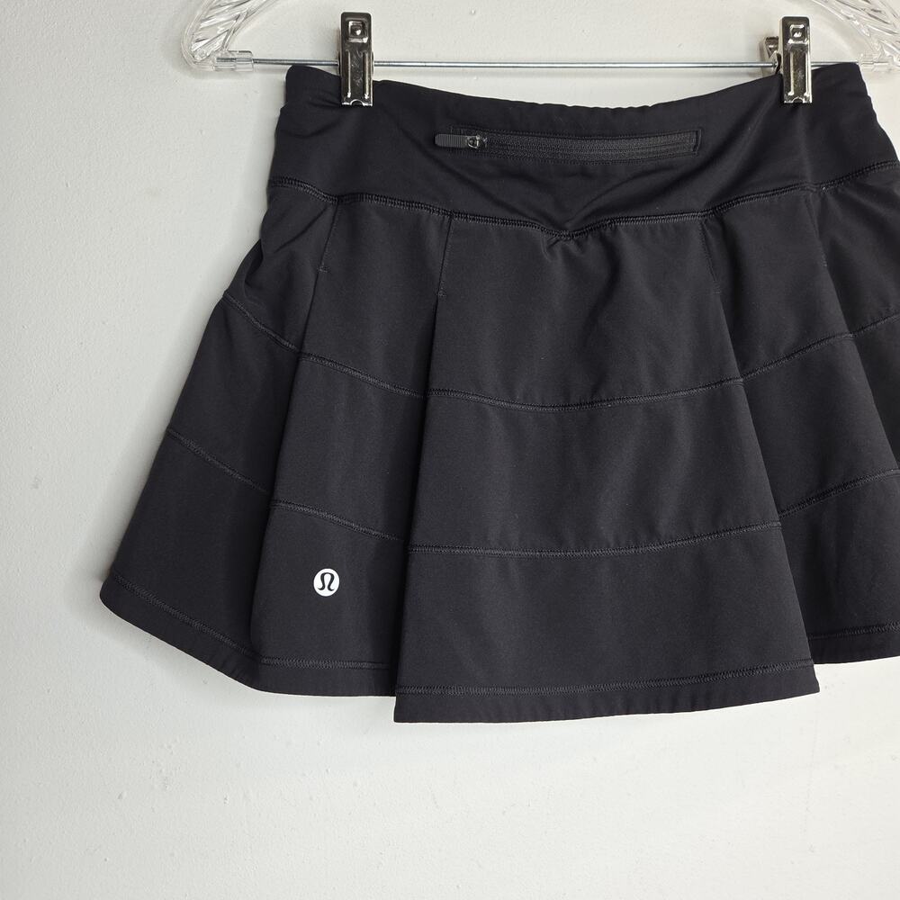 Lululemon Pace Rival Skirt Size 4 Black Tennis Golf Skort 13" Pleated Zip Pocket